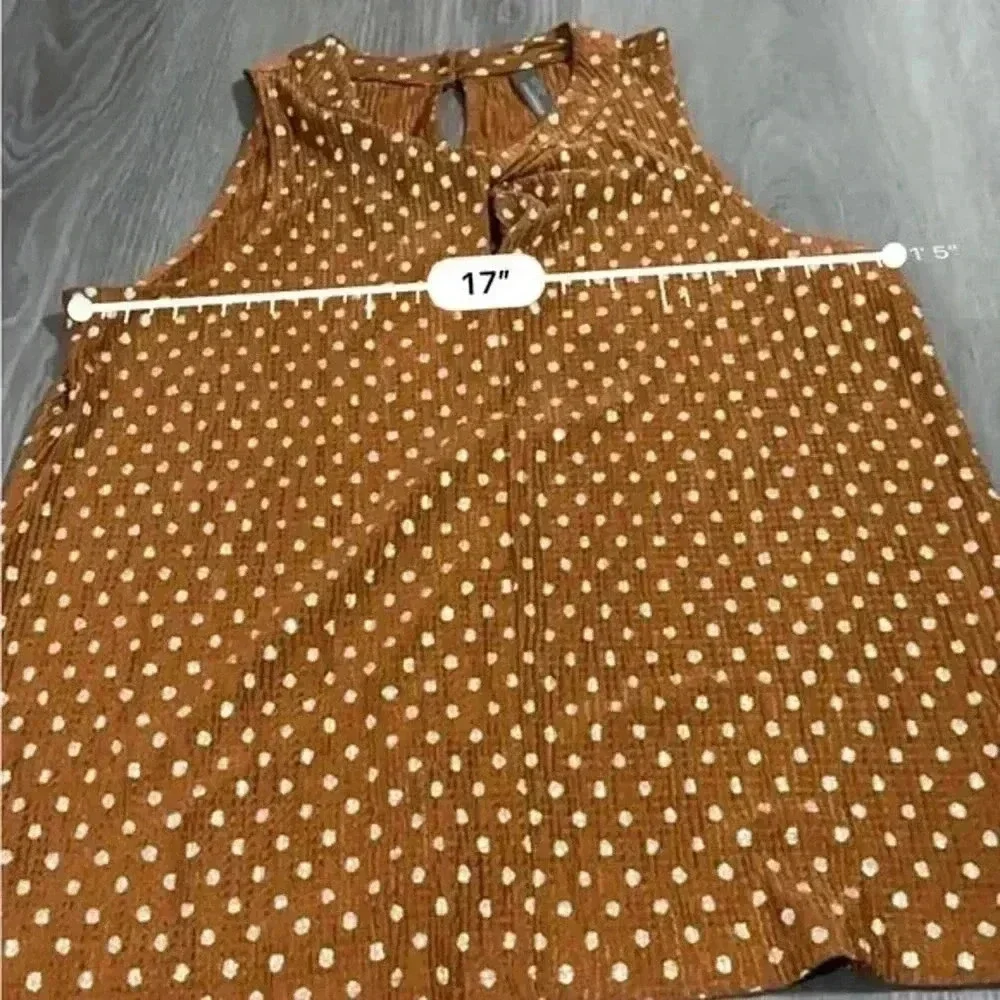 Anthropologie Metallic Brown & Silver Polka Dot Print Sleeveless Top - Picture 7 of 9